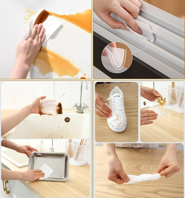 Alt view image 3 of 6 - Magic Sponge Eraser Sheets, 52Pcs All-Purpose White Melamine Sponge Convex Point Disposable Magic Cleaning Wipes for Furniture Kitchenware, Hard-to-Reach Places, Shoe
