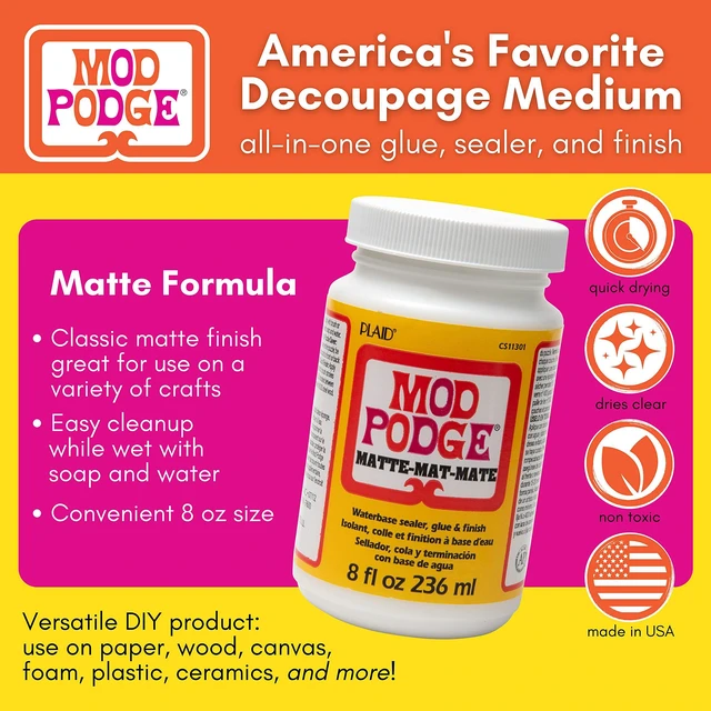 Alt view image 4 of 6 - Mod Podge Matte Sealer, Glue & Finish: All-in-One Craft Solution- Quick Dry, Easy Clean, for Wood, Paper, Fabric & More. Non-Toxic - Craft with Confidence, Made in USA, 8 oz., Pack of 1