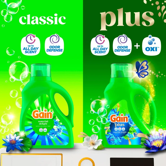 Alt view image 4 of 6 - Gain Plus Laundry Detergent Liquid, Now with Odor Defense + OXI, Waterfall Delight Scent, 60 fl oz, 45 Loads