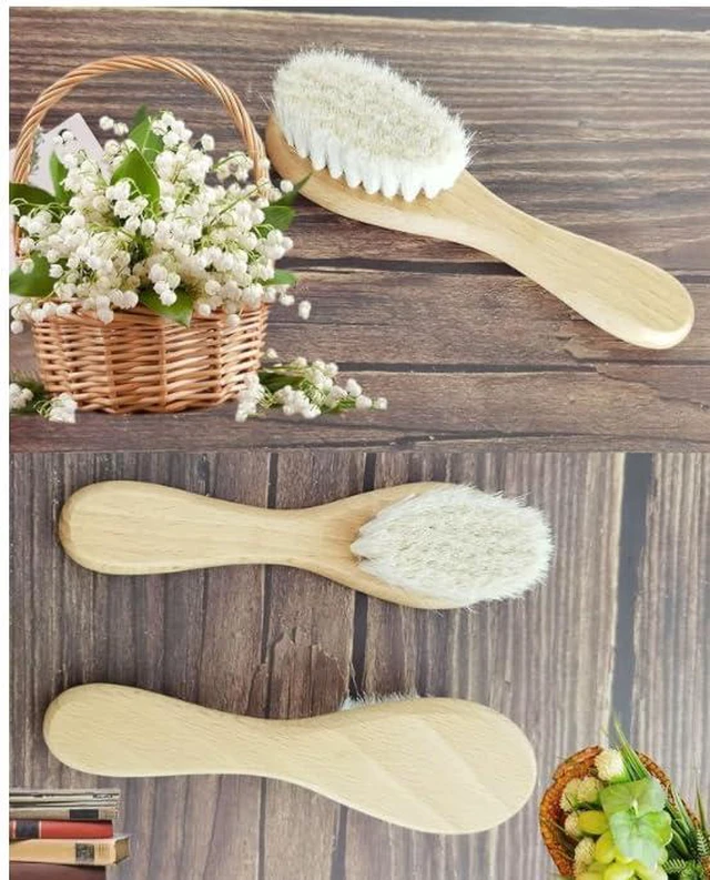 Alt view image 5 of 7 - Baby Hair Brush and Purple Cradle Cap Brush Set for Newborns and Toddlers, Wooden Baby Hair Brush Set with Soft Goat Bristle, Baby Hair Care Kit 2PCS