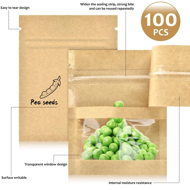 Alt view image 3 of 7 - 100 Pcs Small Resealable Seed Envelopes, Mini Kraft Bags with Window, 2.7"x3.5" Seed Packets Empty, Coffee Sample Bags, Food Spice Storage Bag