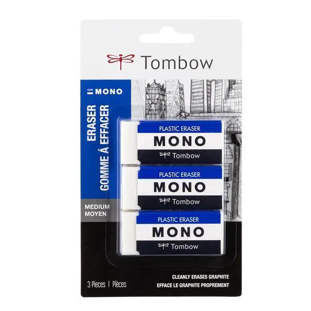 Alt view image 8 of 14 - Tombow 57324 MONO Eraser, White, Medium, 3-Pack. Cleanly Removes Marks