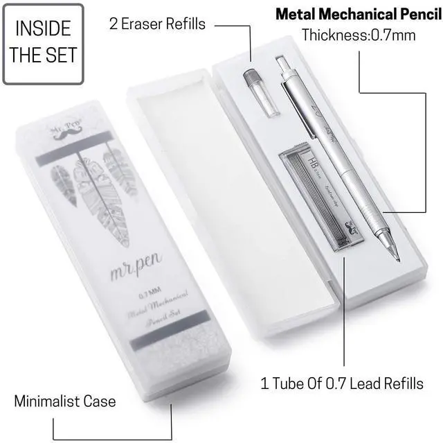 Alt view image 9 of 14 - Mr. Pen - 0.7mm Mechanical Pencil with Case, Metal Drawing Pencils
