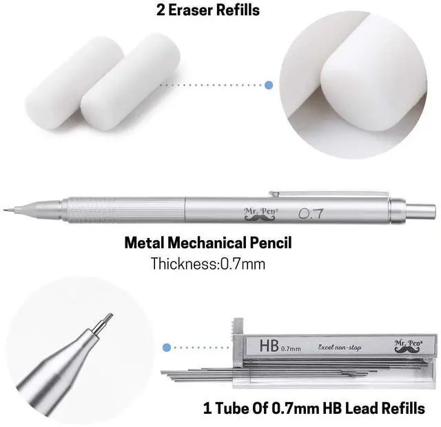 Alt view image 11 of 14 - Mr. Pen - 0.7mm Mechanical Pencil with Case, Metal Drawing Pencils