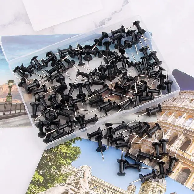 Alt view image 9 of 14 - Push Pins 100-count Black Thumb Tacks Standard Dark Pushpins Steel Point and Plastic Head