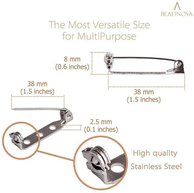Alt view image 8 of 12 - BEADNOVA Brooch Pin Back 60pcs Bar Pin Back 1.5 Inch Clasp Pinback Brooch Backings for Crafts Badge Name Tag DIY Jewelry Making and Craft (60 Pcs, Silver Color)