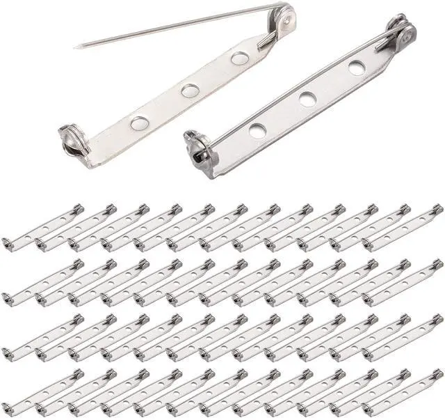 Alt view image 7 of 12 - BEADNOVA Brooch Pin Back 60pcs Bar Pin Back 1.5 Inch Clasp Pinback Brooch Backings for Crafts Badge Name Tag DIY Jewelry Making and Craft (60 Pcs, Silver Color)