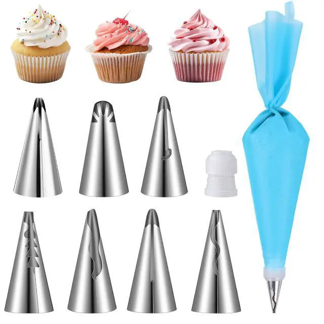 Alt view image 8 of 14 - 9 Pcs Reusable Piping Bags and Tips Set, Stainless Steel Ruffle Large Piping Tips with Pastry Bag Cake Decorating Tips for Cupcakes Cookies Cake Decoration Tools