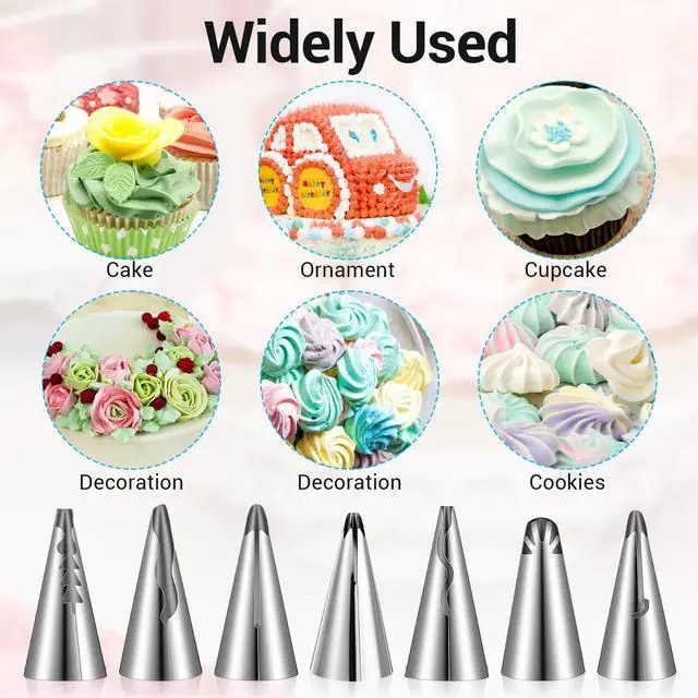 Alt view image 14 of 14 - 9 Pcs Reusable Piping Bags and Tips Set, Stainless Steel Ruffle Large Piping Tips with Pastry Bag Cake Decorating Tips for Cupcakes Cookies Cake Decoration Tools