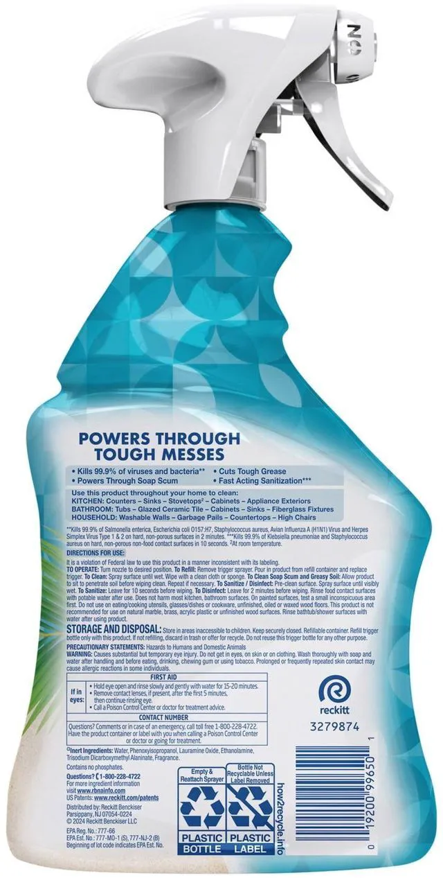 Alt view image 6 of 6 - Lysol All-Purpose Cleaner, Sanitizing and Disinfecting Spray, to Clean and Deodorize, Coconut & Sea Minerals Scent, 32 fl oz