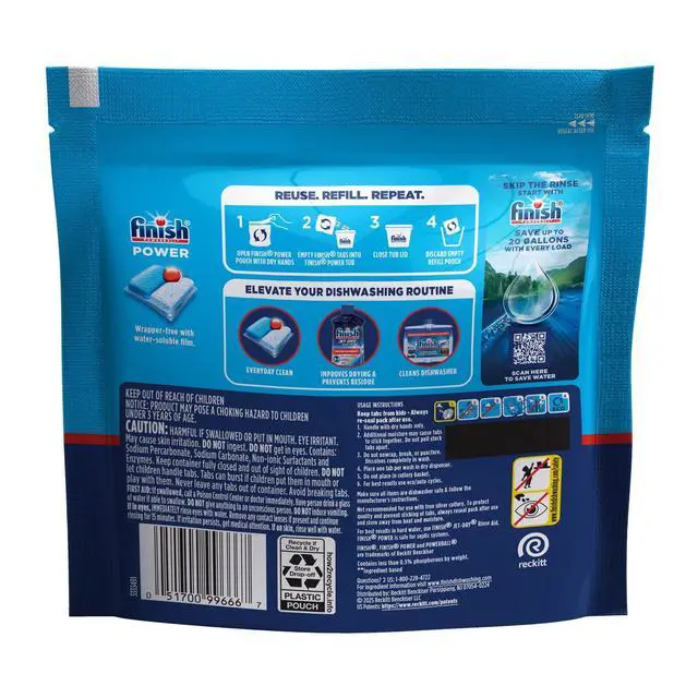 Alt view image 2 of 7 - Finish Power Dishwasher Pods, No Pre-Rinse Dishwasher Detergent Tabs Soap, Deep Clean, 18 Count