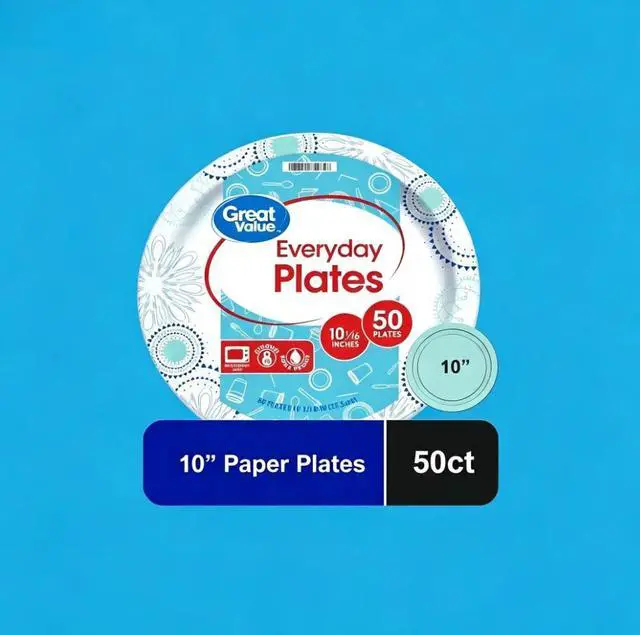 Main image of Great Value 10 Inch Disposable Paper Plates, 50 Count, Multicolor Design