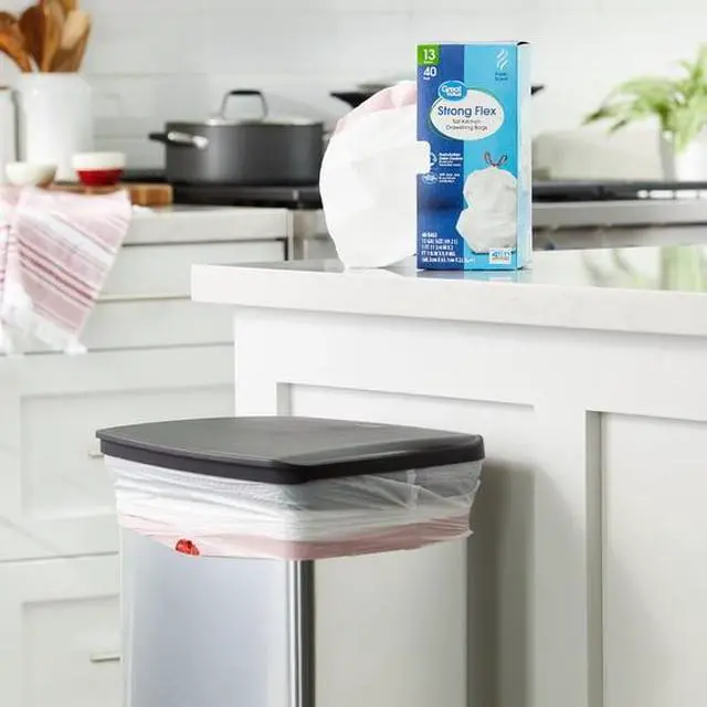 Alt view image 2 of 3 - ICUTE-Great Value Strong Flex 13-Gallon Drawstring Tall Kitchen Trash Bags, Fresh Scent, 40 Bags
