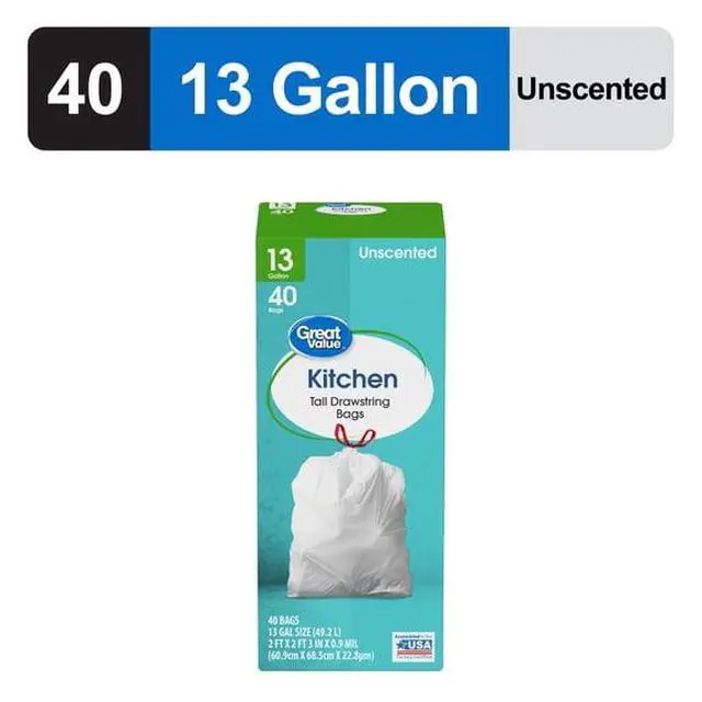 Alt view image 3 of 3 - SWEETY-Great Value 13-Gallon Drawstring Tall Kitchen Trash Bags, Unscented, 40 Bags
