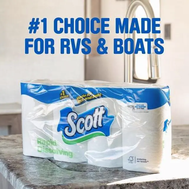 Alt view image 4 of 4 - HOT-BLUE-Scott Rapid-Dissolving Toilet Paper for RVs & Boats, 12 Double Rolls