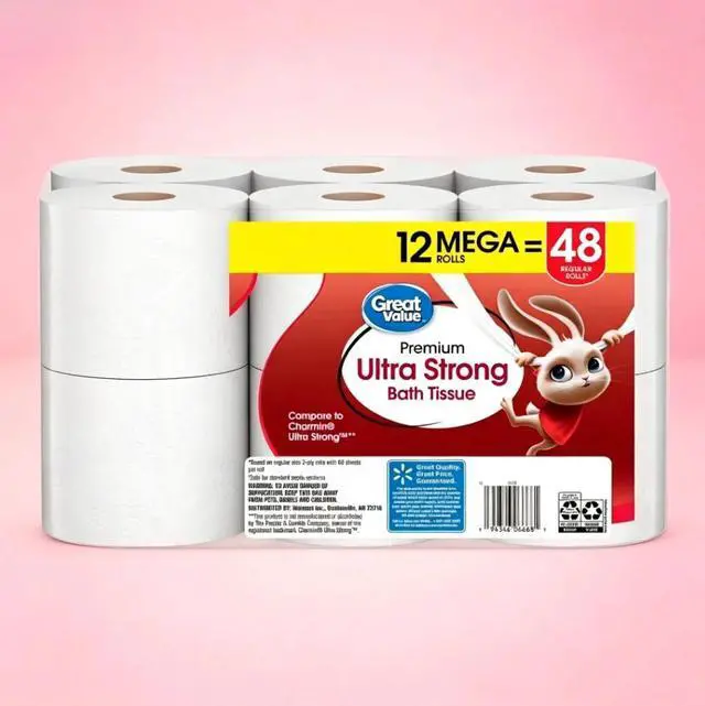 Main image of CUTE-Great Value Ultra Strong 2-Ply Toilet Paper, 12 Mega Rolls, Compare to Charmin Ultra Strong,Fast Delivery