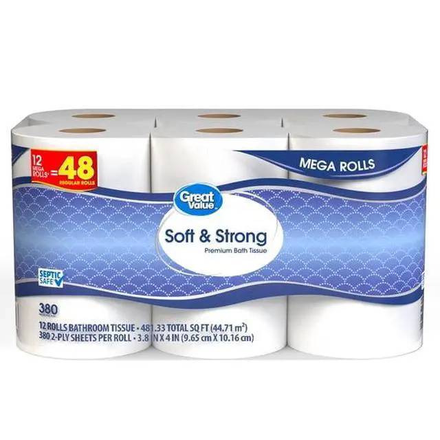 Alt view image 2 of 4 - ICUTE-Great Value Soft & Strong Toilet Paper, 12 Mega Rolls, 380 Sheets per Roll