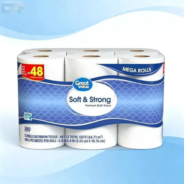 Main image of ICUTE-Great Value Soft & Strong Toilet Paper, 12 Mega Rolls, 380 Sheets per Roll