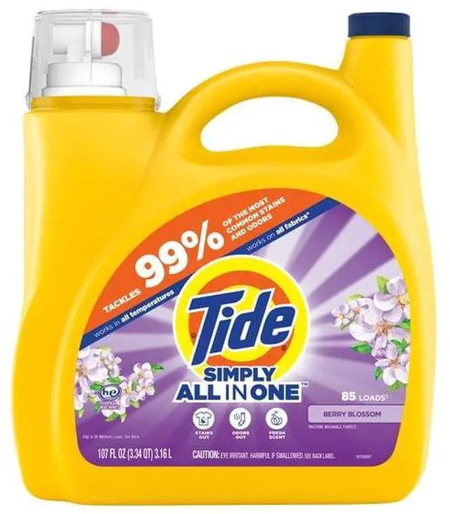 Main image of ICUTE- Tide Simply Liquid Laundry Detergent, Clean & Fresh, Berry Blossom Scent, 85 Loads, 107 Fl oz,Fast Delivery