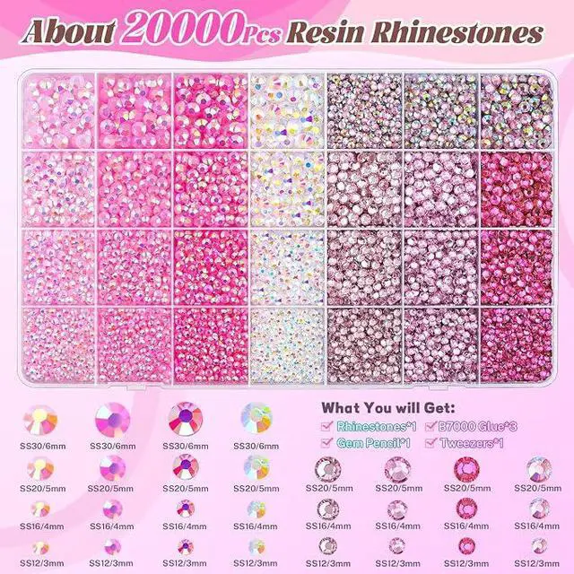 Alt view image 2 of 2 - HOT-20000Pcs Pink Rhinestones for Bedazzling Kit with 3Pcs B7000 Jewelry Glue | Resin Rhinestones for Crafting Crafts, Bedazzler Kit Flatback Gems for Clothing Shoes Tumblers Nail Art