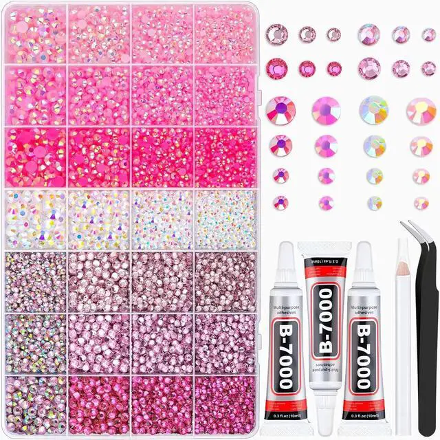 Main image of HOT-20000Pcs Pink Rhinestones for Bedazzling Kit with 3Pcs B7000 Jewelry Glue | Resin Rhinestones for Crafting Crafts, Bedazzler Kit Flatback Gems for Clothing Shoes Tumblers Nail Art