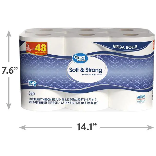 Alt view image 7 of 7 - ICUTE-Great Value Soft & Strong Toilet Paper, 12 Mega Rolls, 380 Sheets per Roll