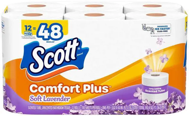 Main image of ICUTE-Scott ComfortPlus Toilet Paper with Soft Lavender Scented Tube, 12 Mega Rolls