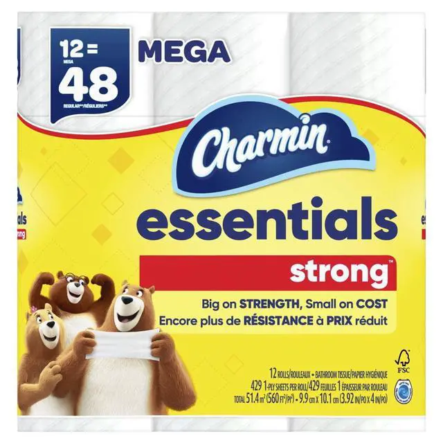 Alt view image 3 of 3 - ICUTE-Charmin Essentials Strong Toilet Paper 12 Mega Rolls, 429 Sheets Per Roll