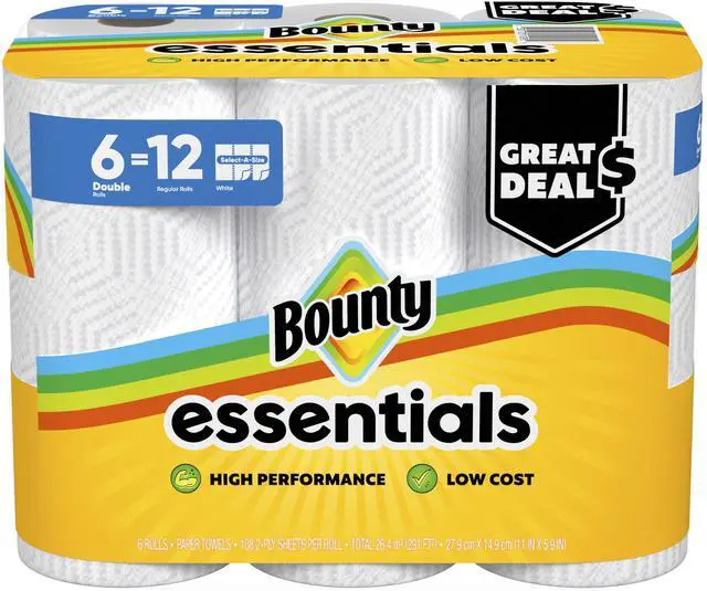 Main image of ICUTE-Bounty Essentials Paper Towels Select-A-Size 6 Double Rolls, White, 108 Sheets Per Roll