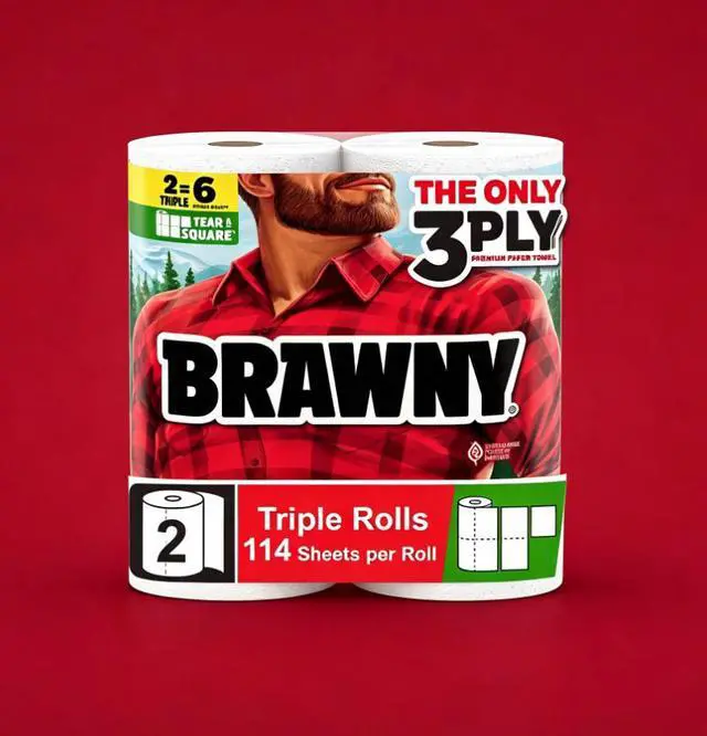 Alt view image 2 of 7 - ICUTE-Brawny Tear-A-Square 3-Ply Paper Towels, 2 Triple Rolls, 114 Sheets per Roll
