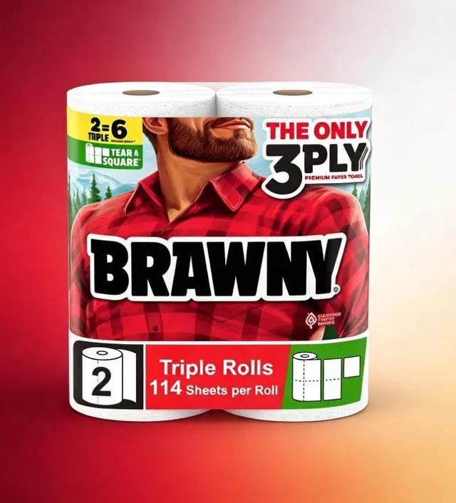 Main image of ICUTE-Brawny Tear-A-Square 3-Ply Paper Towels, 2 Triple Rolls, 114 Sheets per Roll