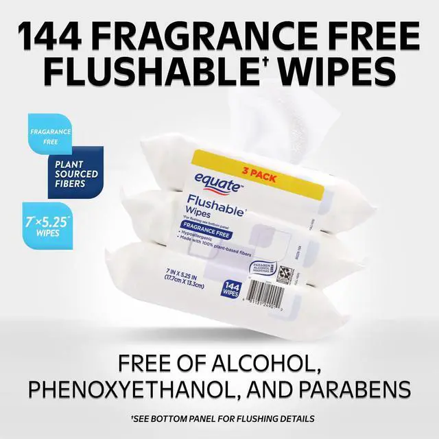 Alt view image 4 of 6 - ICUTE-Equate Flushable Wet Wipes, Fragrance Free, 144 Wipes, 3 Pack