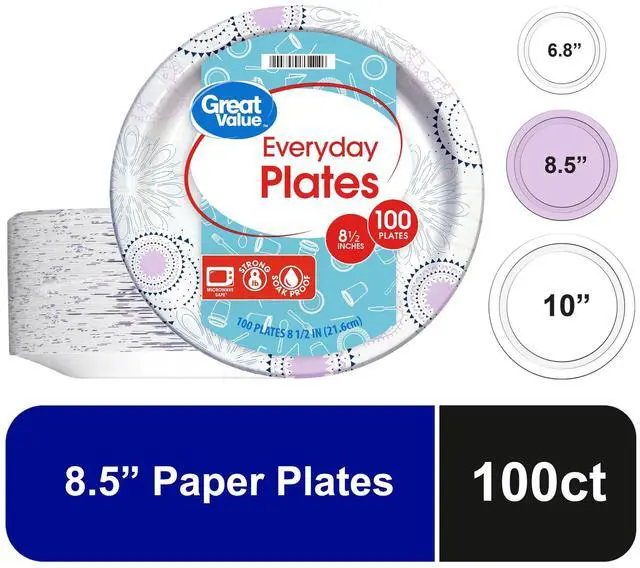 Main image of ICUTE-Great Value 8.5 Inch Disposable Paper Plates, 100 Count, Soak-Proof and Microwave Safe