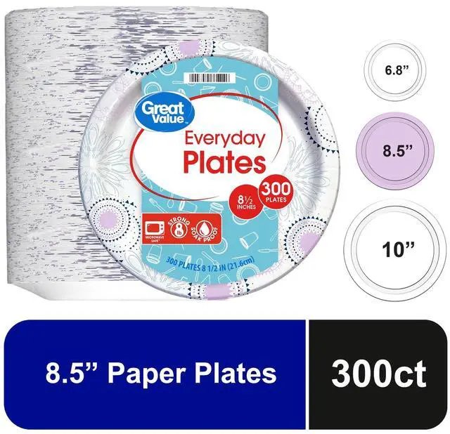 Main image of ICUTE-Great Value 8.5-Inch Disposable Paper Plates, 300 Count, Soak-Proof and Microwave-Safe