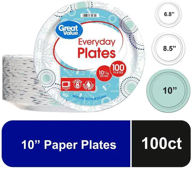 Main image of ICUTE-Great Value Disposable Paper Plates, 10 in, 100 Count