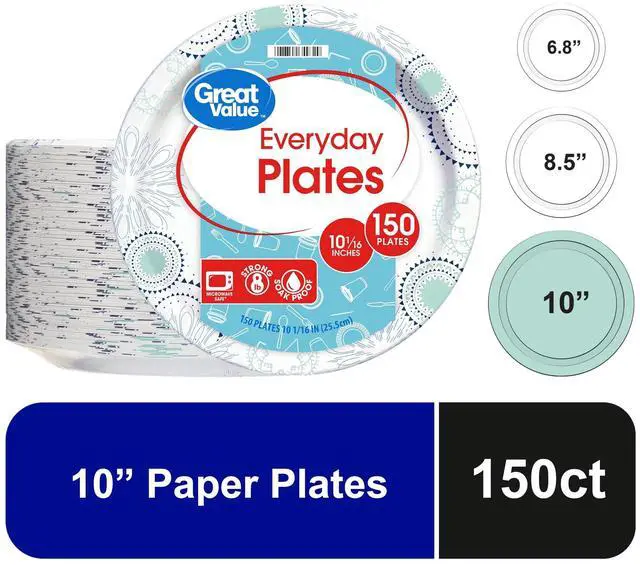 Main image of ICUTE-Great Value Disposable Paper Plates, 10", 150 Count