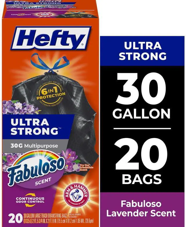 Main image of ICUTE-Hefty Ultra Strong 30 Gallon Trash Bags, Black Large Trash Bags, Fabuloso Scent, 20 Bags