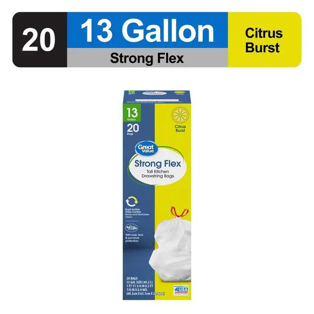 Alt view image 3 of 5 - ICUTE-Great Value Strong Flex 13-Gallon Drawstring Tall Kitchen Trash Bags, Citrus Burst, 20 Count