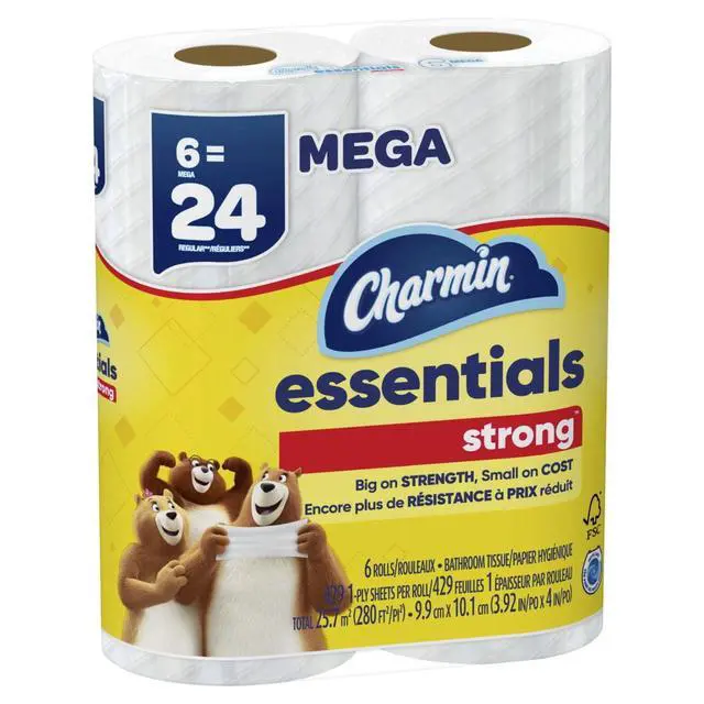 Alt view image 4 of 4 - ICUTE-Charmin Essentials Strong Toilet Paper 6 Mega Rolls, 429 Sheets Per Roll