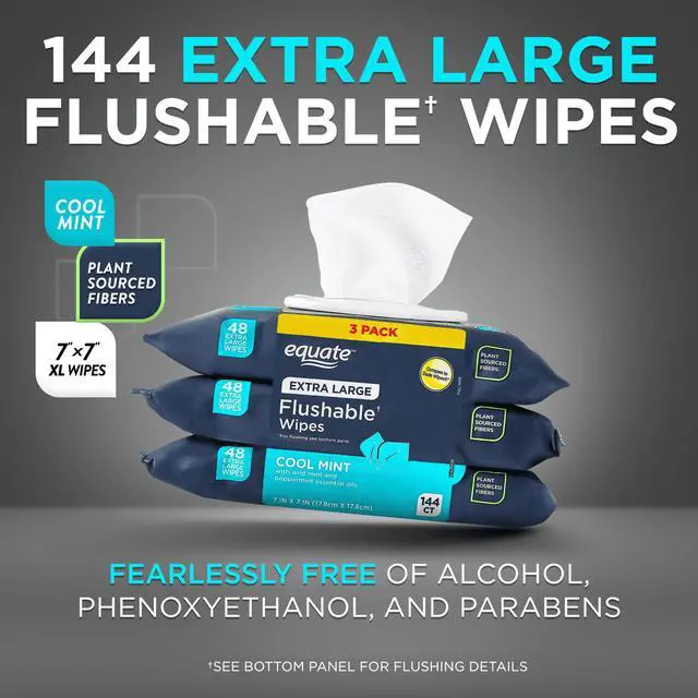 Alt view image 3 of 3 - ICUTE-Equate Extra Large Flushable Wet Wipes, Cool Mint Scent, 144 Wipes, 3 Pack