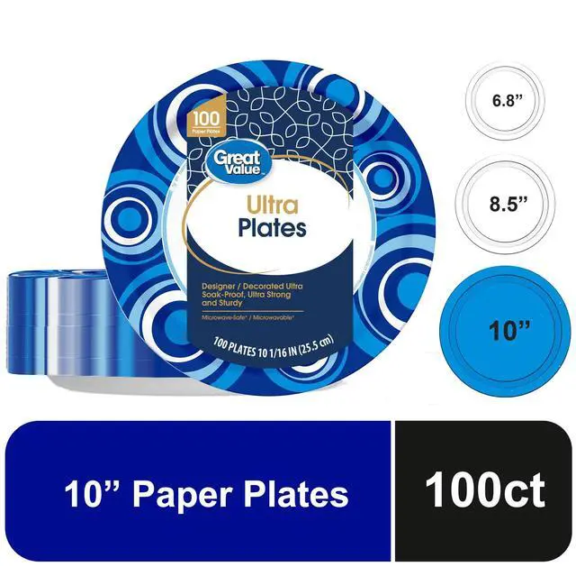 Main image of ICUTE-Great Value Ultra Disposable Paper Plates, 10 in, 100 Count
