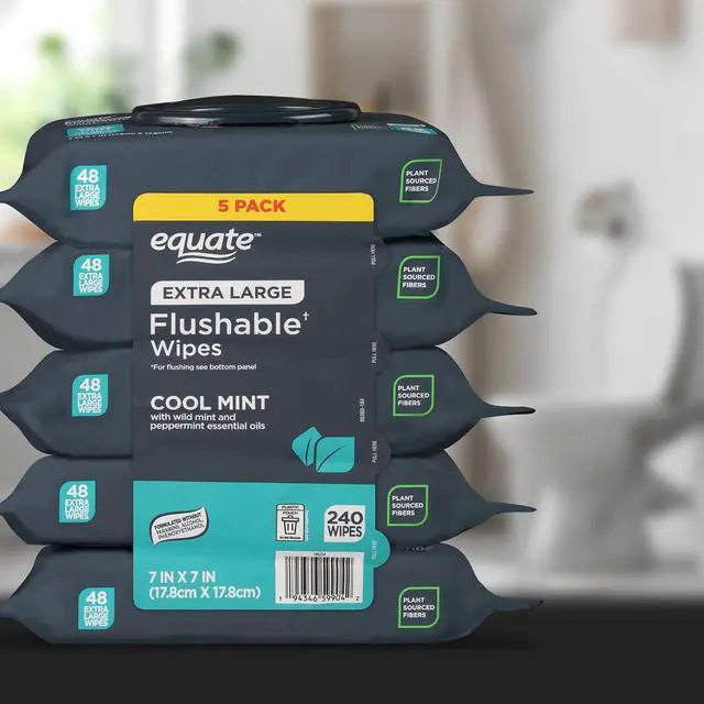 Alt view image 3 of 4 - ICUTE-Equate Extra Large Flushable Wet Wipes, Mint, 240 Wipes (5 Pack)