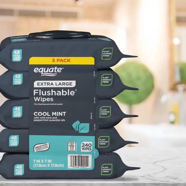Alt view image 2 of 4 - ICUTE-Equate Extra Large Flushable Wet Wipes, Mint, 240 Wipes (5 Pack)