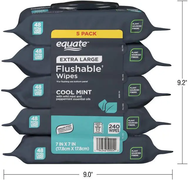 Alt view image 4 of 4 - ICUTE-Equate Extra Large Flushable Wet Wipes, Mint, 240 Wipes (5 Pack)