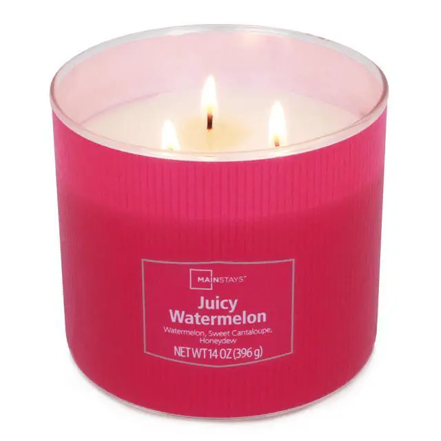 Alt view image 2 of 6 - ICUTE-Mainstays 3-Wick Textured Wrapped Juicy Watermelon Scented Candle, 14 oz
