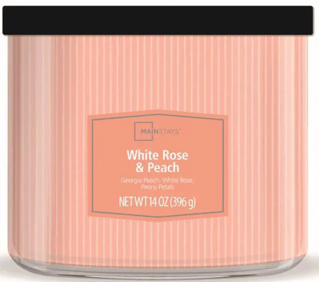 Main image of ICUTE-Mainstays White Rose and Peach 3-Wick Textured Wrap Candle, 14 oz