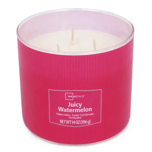 Alt view image 5 of 6 - ICUTE-Mainstays 3-Wick Textured Wrapped Juicy Watermelon Scented Candle, 14 oz