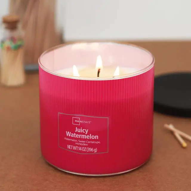 Alt view image 6 of 6 - ICUTE-Mainstays 3-Wick Textured Wrapped Juicy Watermelon Scented Candle, 14 oz