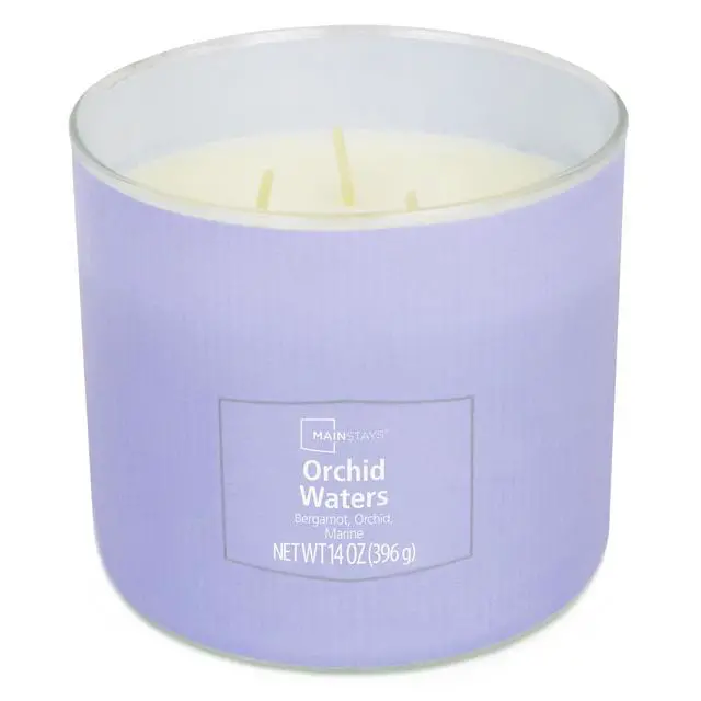 Alt view image 5 of 5 - ICUTE-Mainstays 3-Wick Textured Wrapped Orchid Waters Candle, 14 Ounce