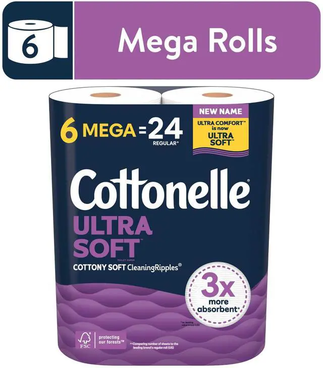 Main image of ICUTE-Cottonelle Ultra Soft Toilet Paper, Strong Toilet Tissue, 6 Mega Rolls
